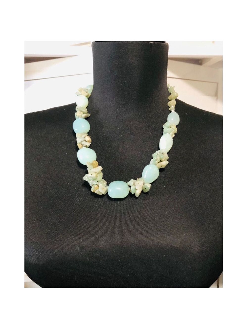 Handmade Beaded Quartz Necklace Vintage Jade Tone